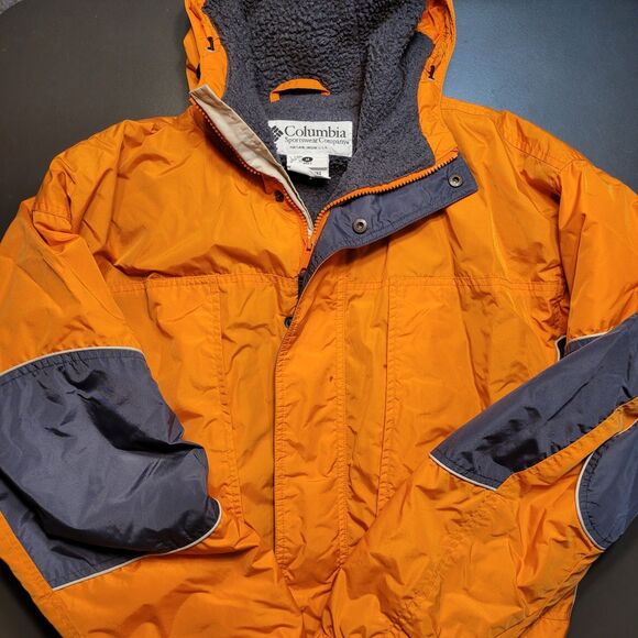 Columbia Jacket Mens Medium Orange Gray Hoodie Fleece Liner Coat Vintage Used - Picture 1 of 11